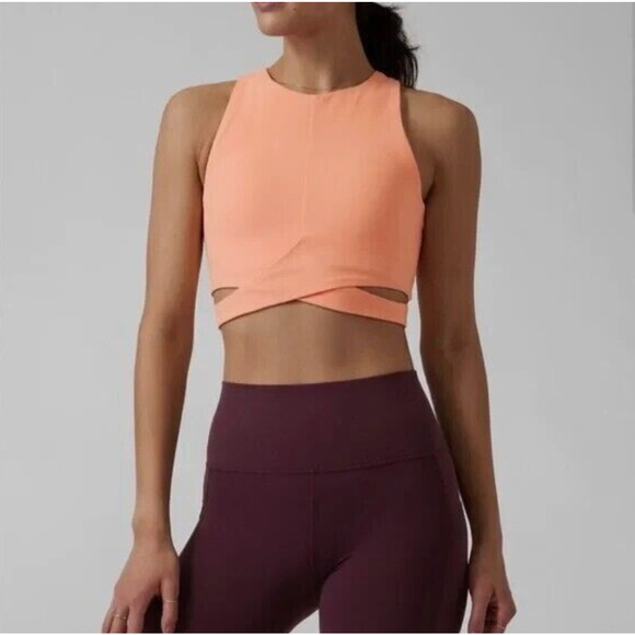 NWOT‎ Athleta Conscious Cut Out Crop Bra D-DD Coral Sunset Size Small - Picture 2 of 5